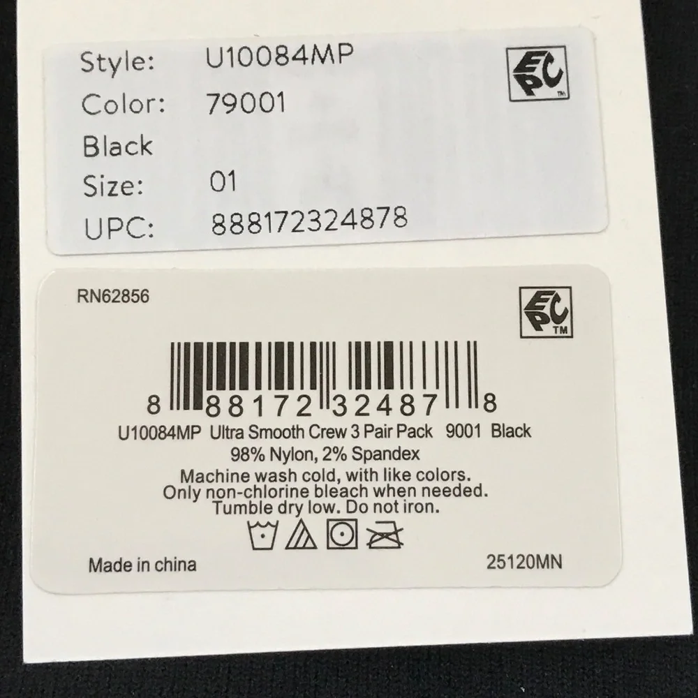 HUE Women's Crew Socks 3-Pk Black NWT